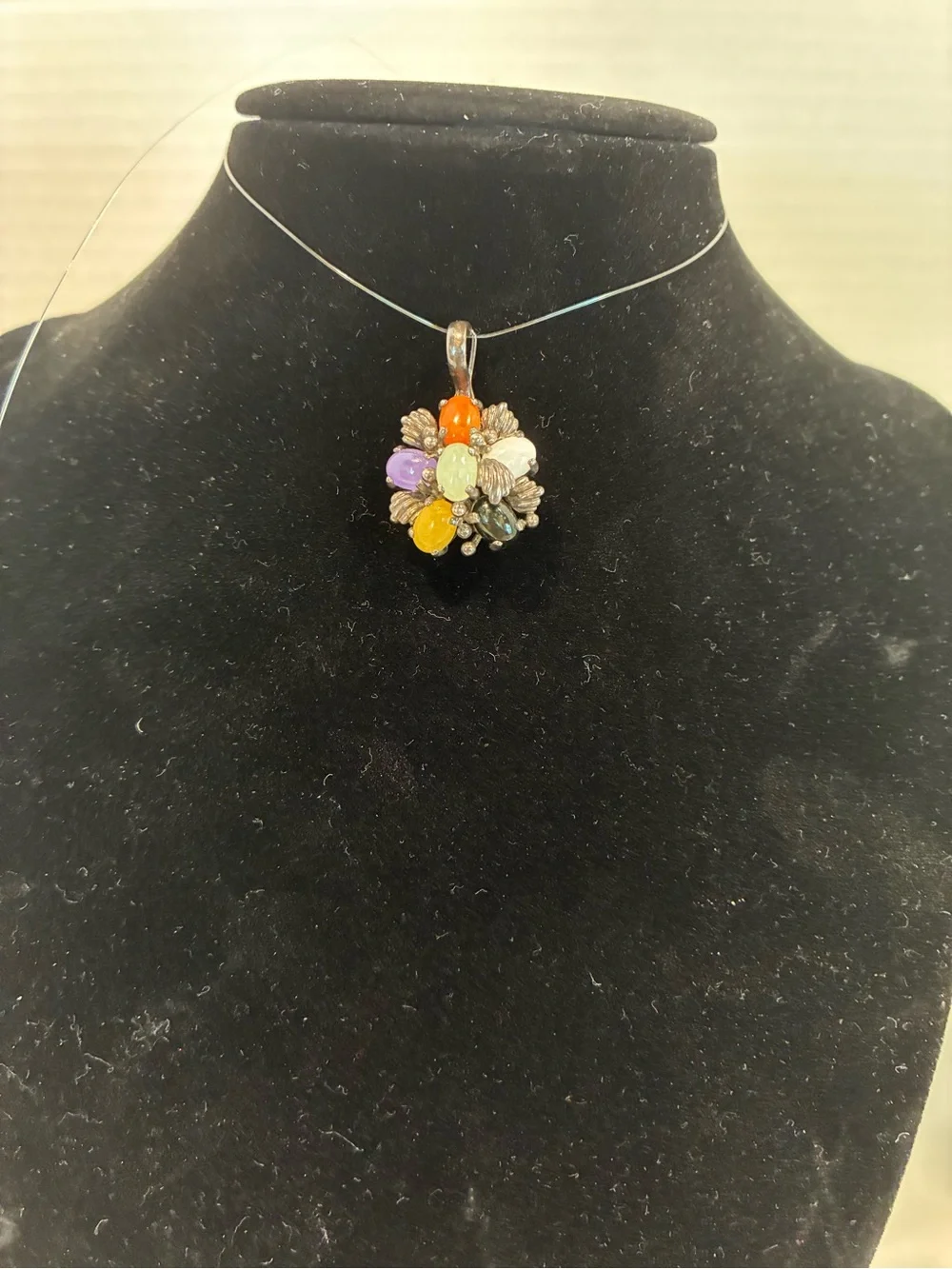 Multicolor Gemstone Cluster Pendant 925 Sterling Silver